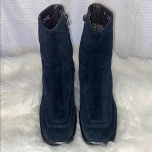 BALLY Navy Blue Suede Square Toe Bootie Size 36